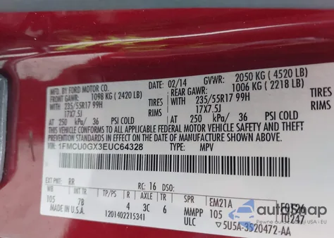 2014 Ford Escape Se из США, поврежденный, VIN 1FMCU0GX3EUC64328